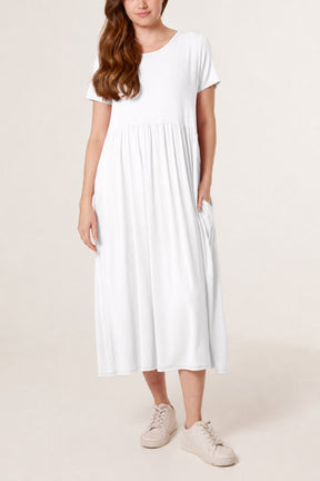 Round Neck Stretch Tiered Midi Dress