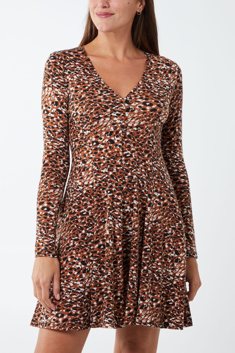 Animal Print Button Front Fit & Flare Dress