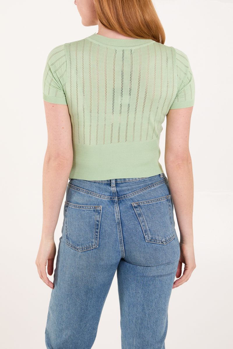 Round Neck Short Sleeve Ribbed Crop Jumper