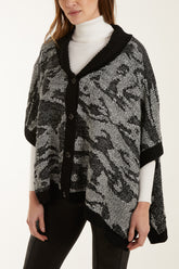 Knitted Abstract Button Poncho
