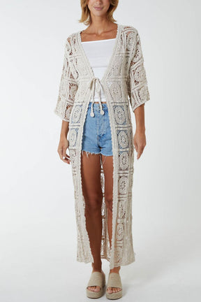 Longline Tie Up Crochet Kimono