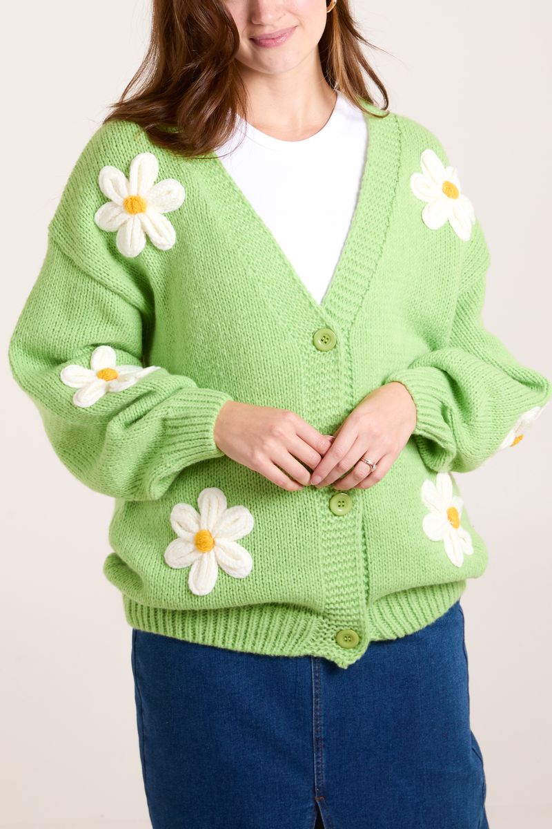 Knitted Daisies Button Cardigan