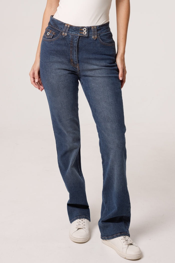 Double Button Waistband Pocket Jeans