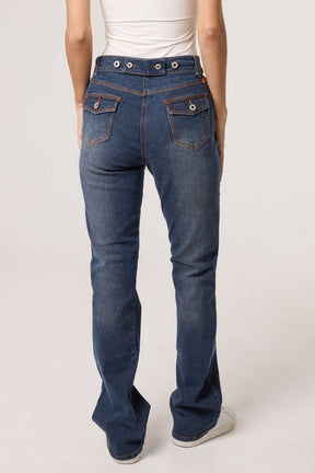 Double Button Waistband Pocket Jeans