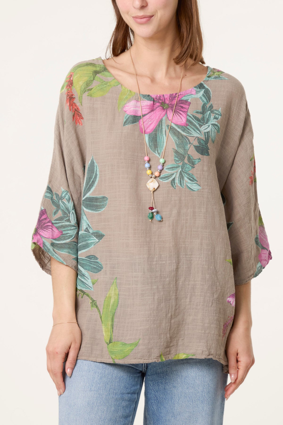 Tropical Floral Print Necklace Top