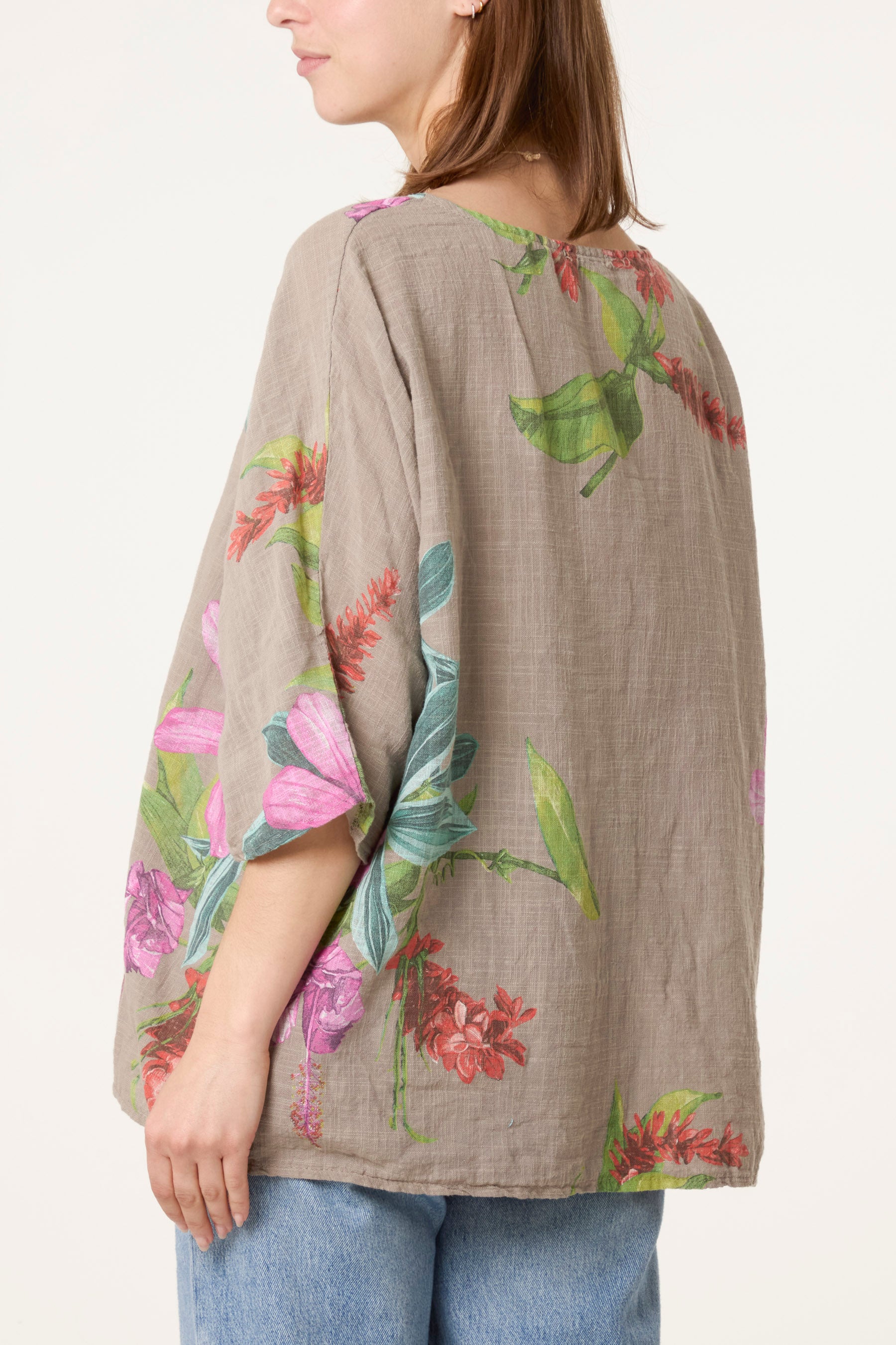 Tropical Floral Print Necklace Top