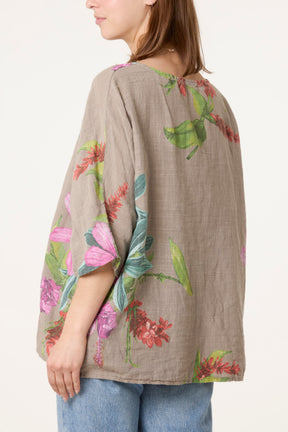 Tropical Floral Print Necklace Top