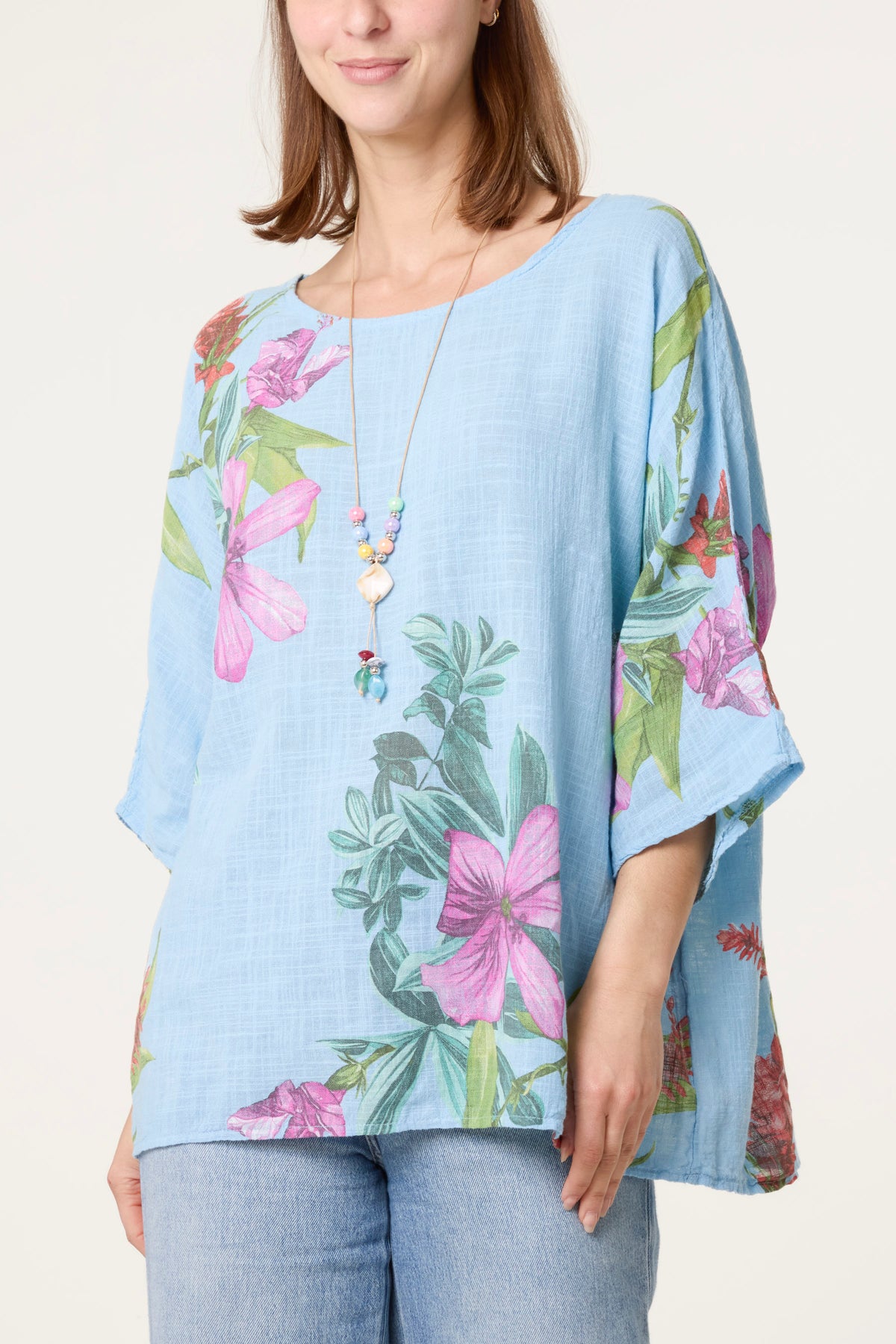 Tropical Floral Print Necklace Top