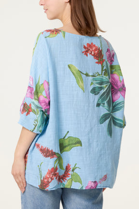 Tropical Floral Print Necklace Top