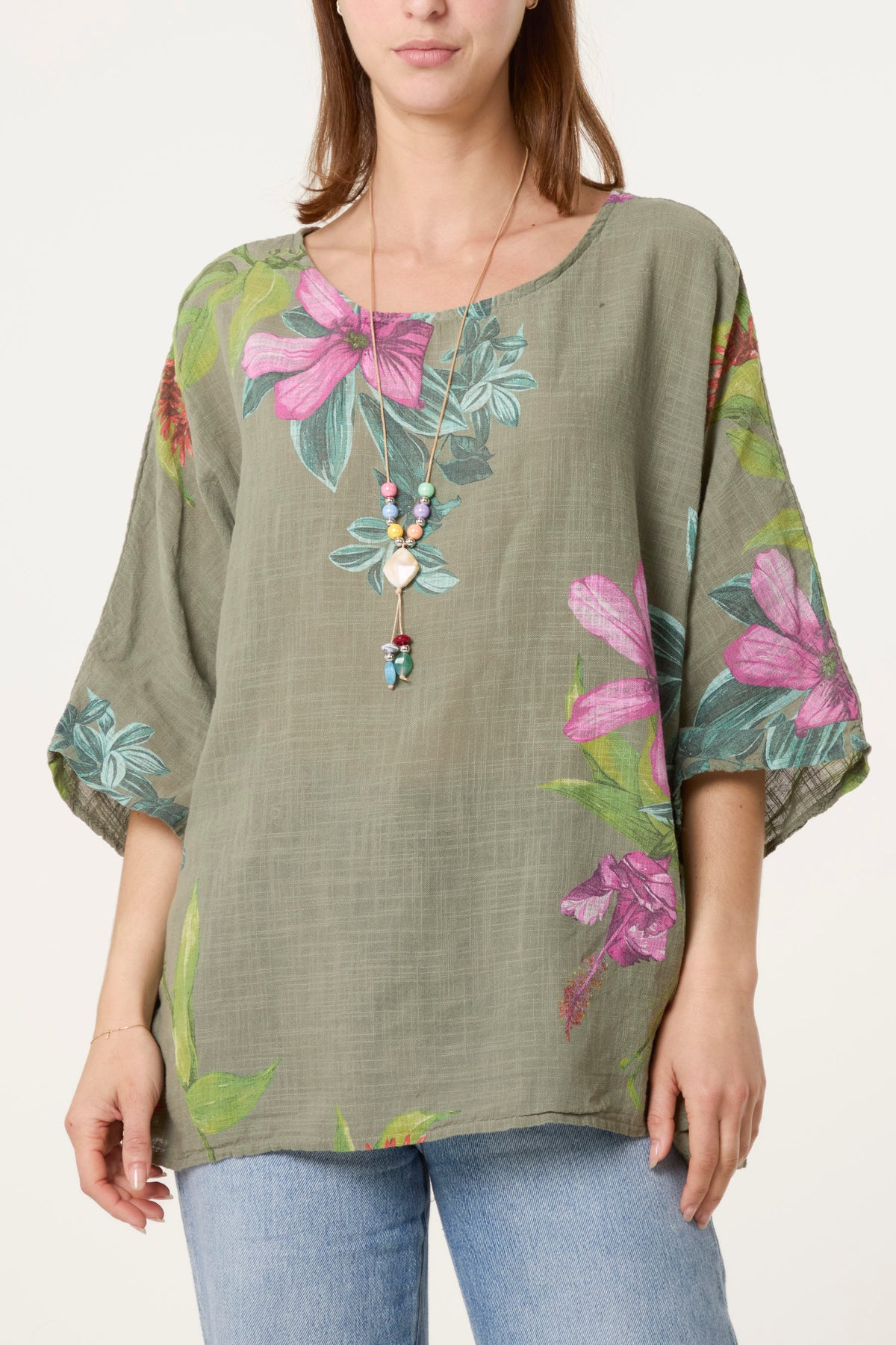 Tropical Floral Print Necklace Top