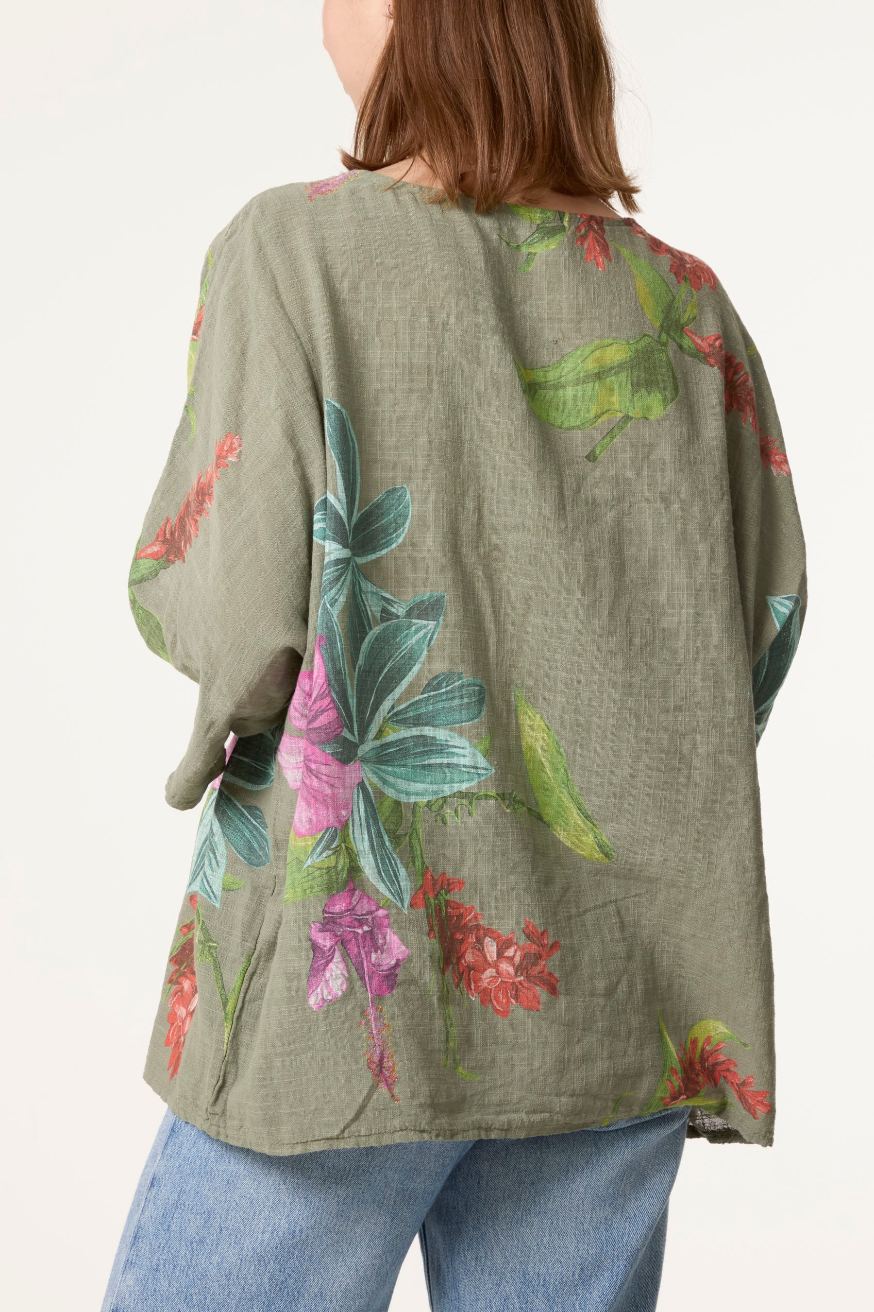 Tropical Floral Print Necklace Top