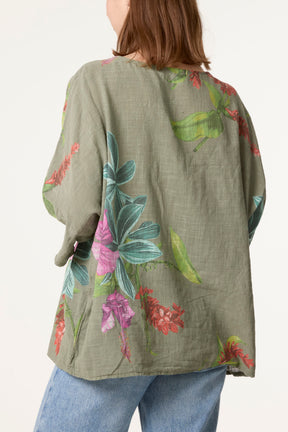 Tropical Floral Print Necklace Top
