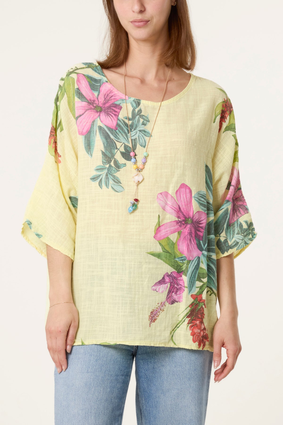 Tropical Floral Print Necklace Top