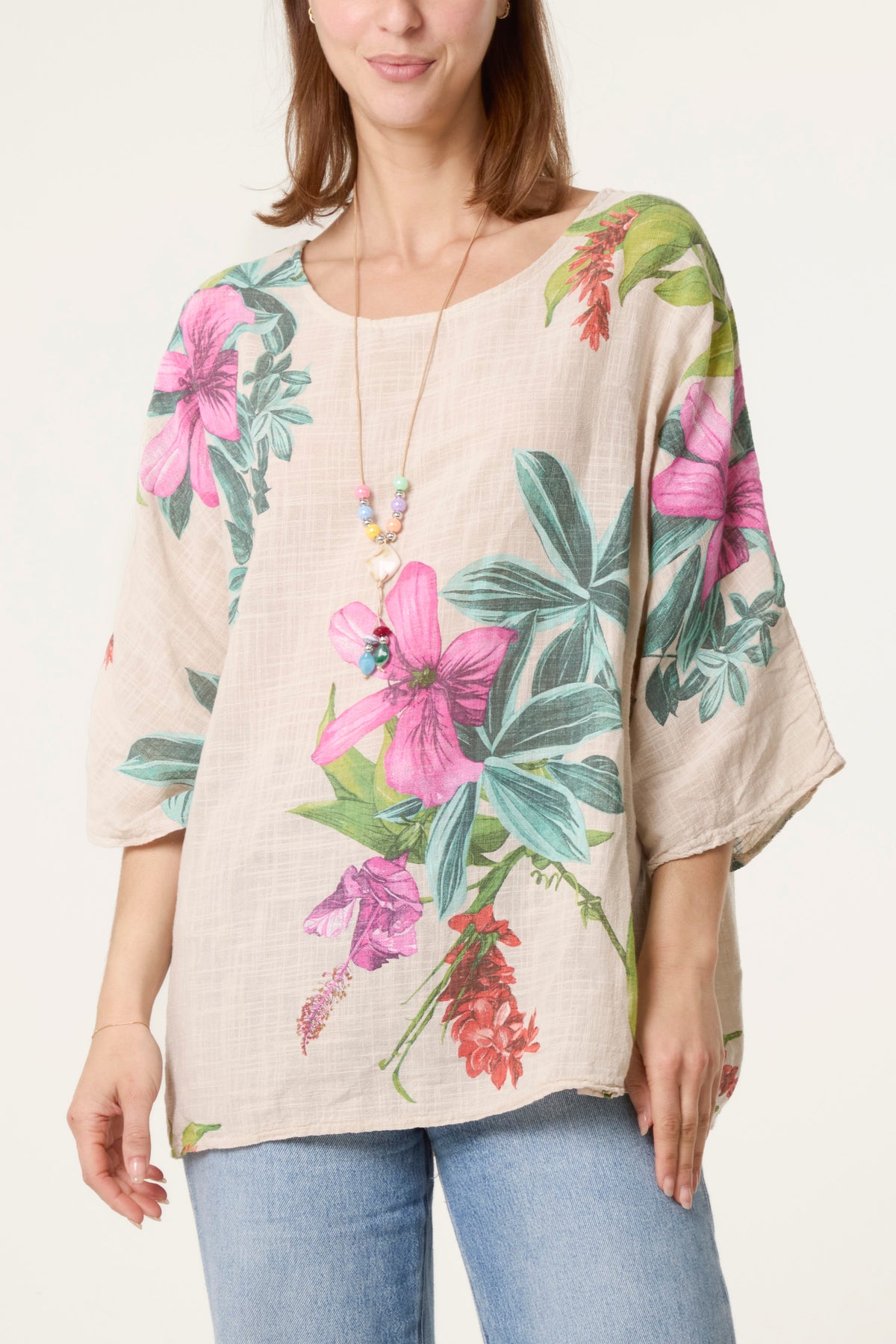 Tropical Floral Print Necklace Top