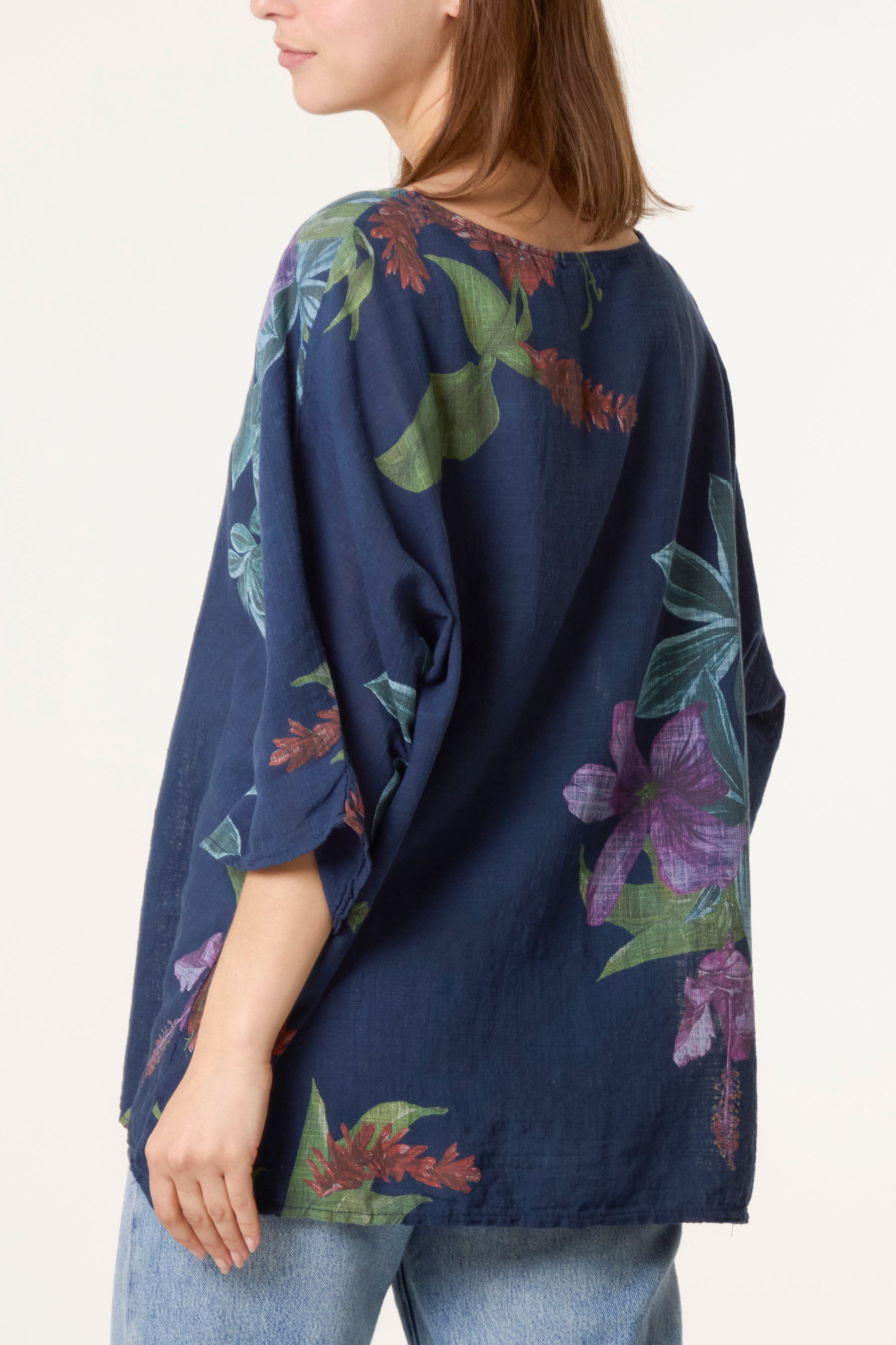Tropical Floral Print Necklace Top