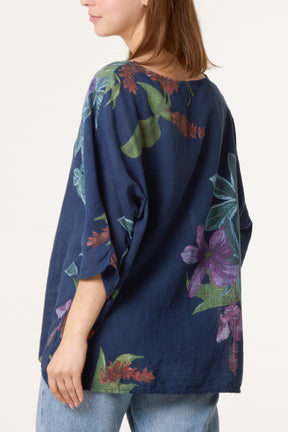 Tropical Floral Print Necklace Top