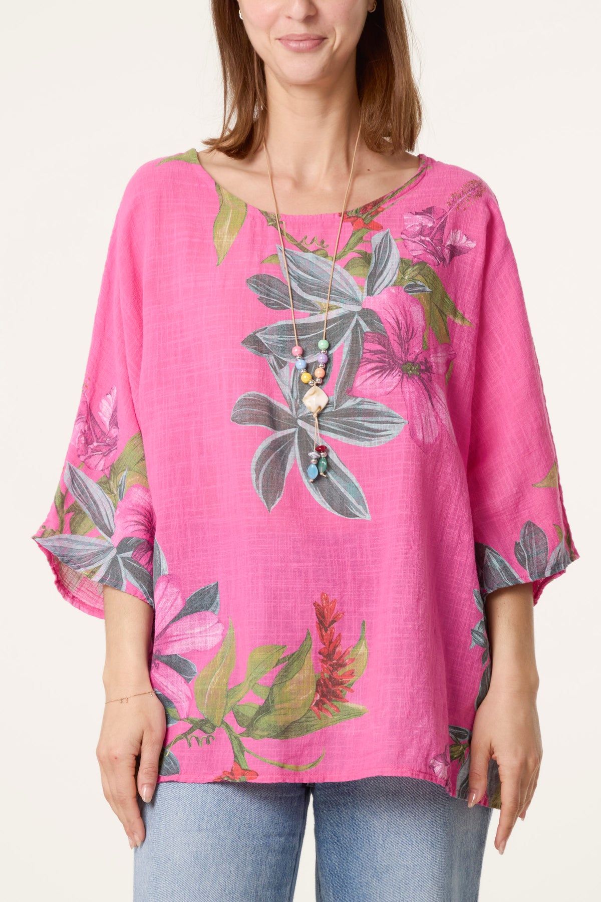 Tropical Floral Print Necklace Top