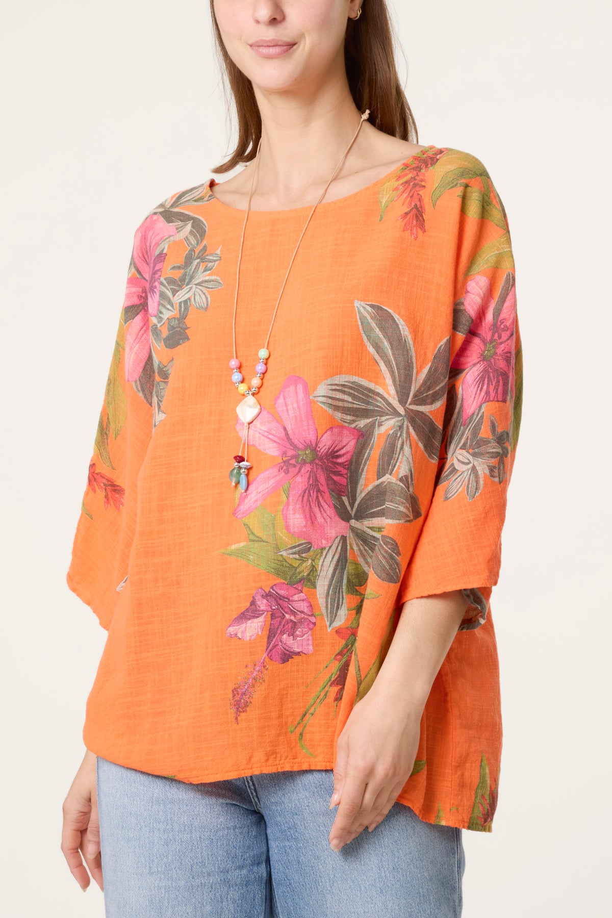 Tropical Floral Print Necklace Top