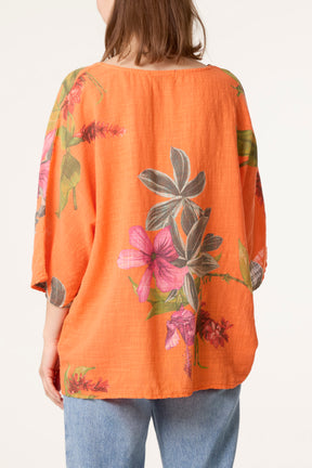 Tropical Floral Print Necklace Top