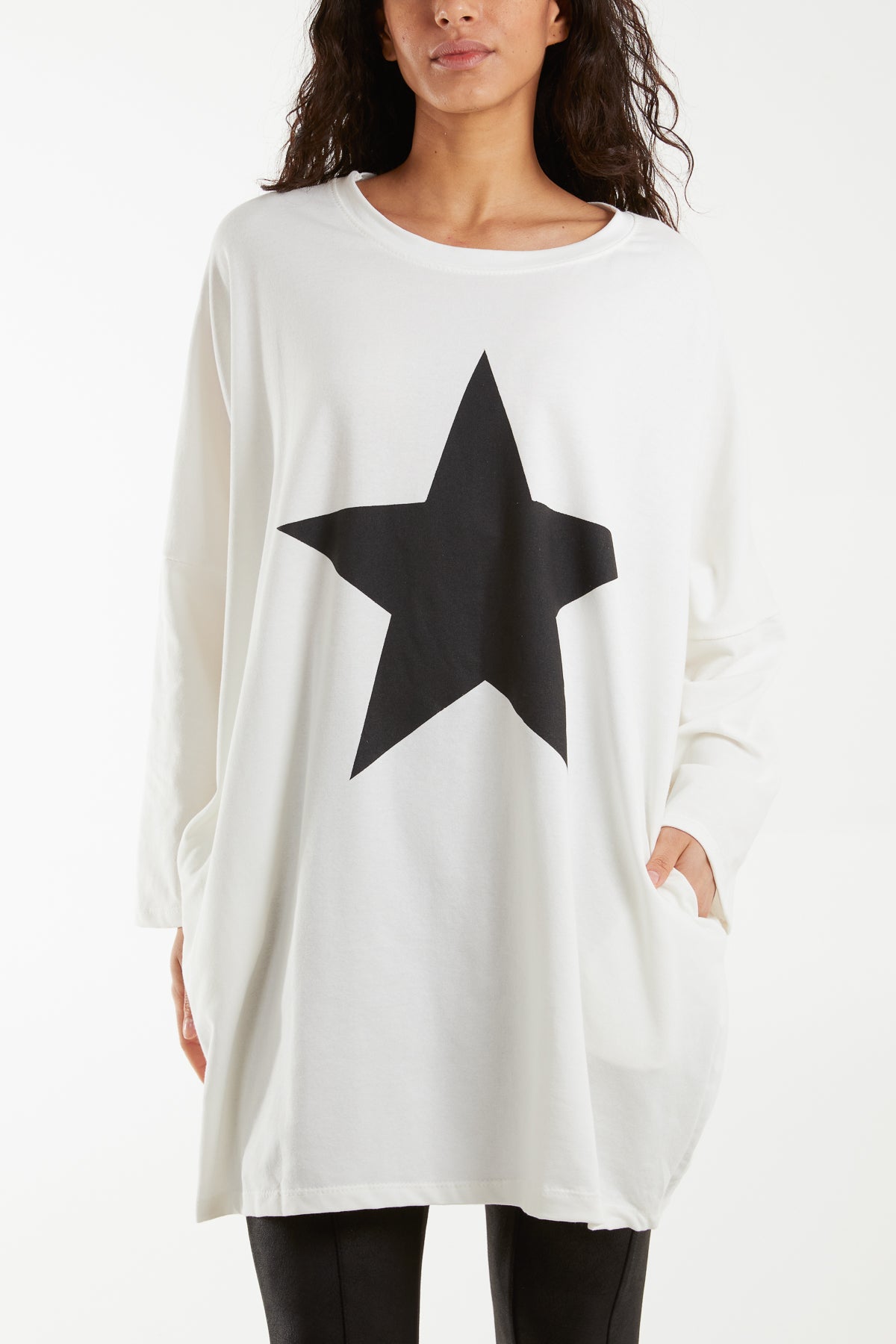 Foil Star Side Pockets Sweatshirt Dress