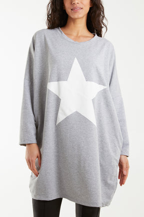 Foil Star Side Pockets Sweatshirt Dress