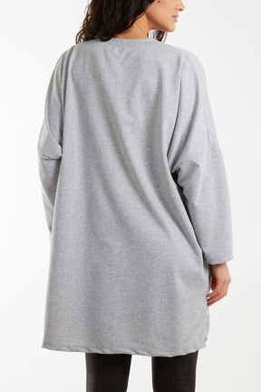 Foil Star Side Pockets Sweatshirt Dress