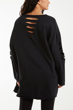 Sleeve & Back Distressed Cut Out long Top
