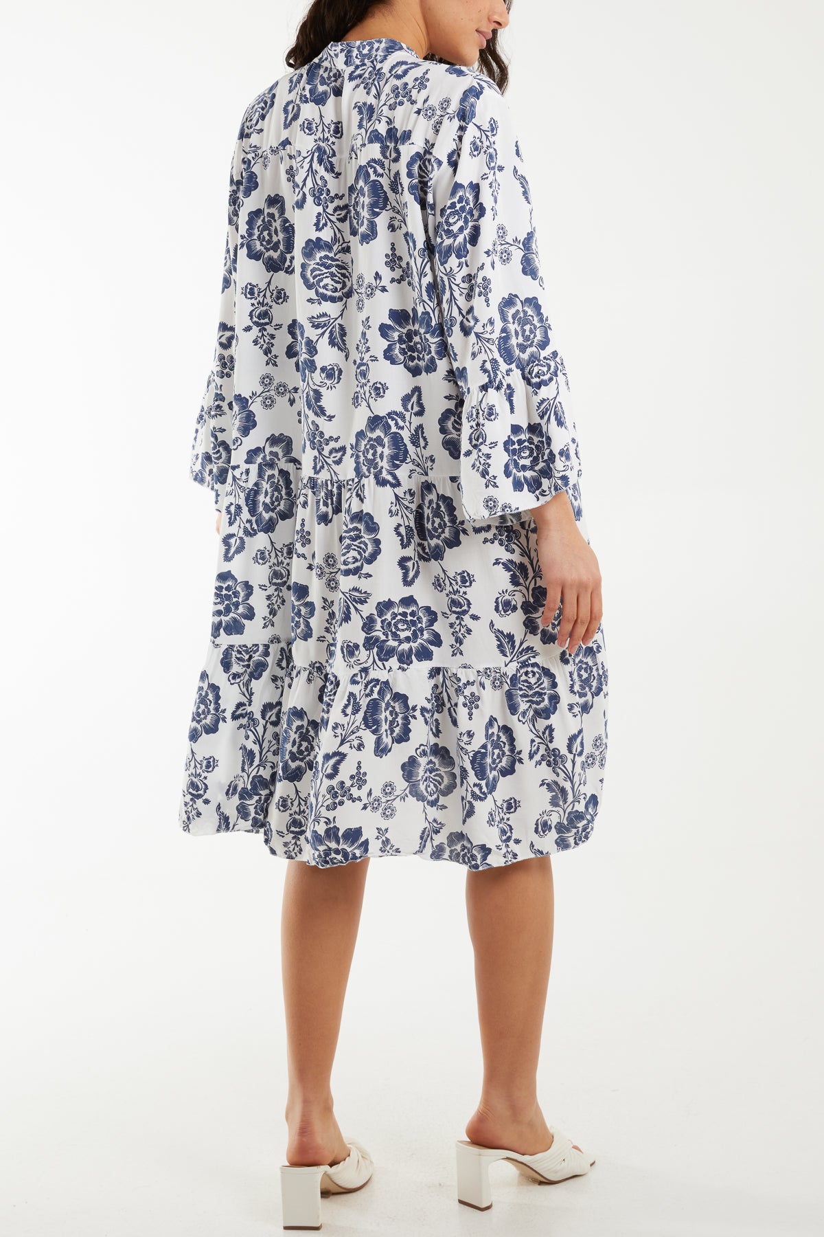 Roses Print Tiered Smock Dress