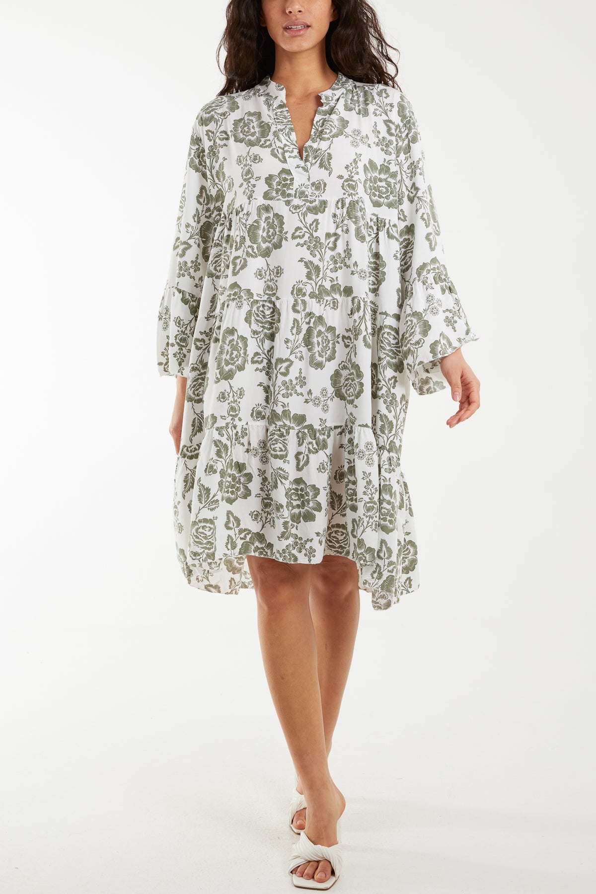 Roses Print Tiered Smock Dress