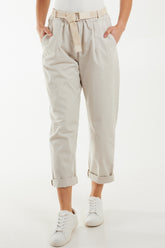 Belted High Waisted Cotton Drill Chinos