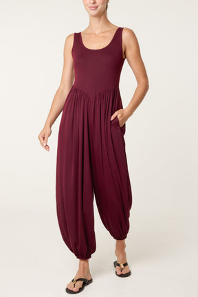 Fine Rib Stretch Harem Jumpsuit