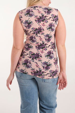 Brushed Floral Frill Neck Tank