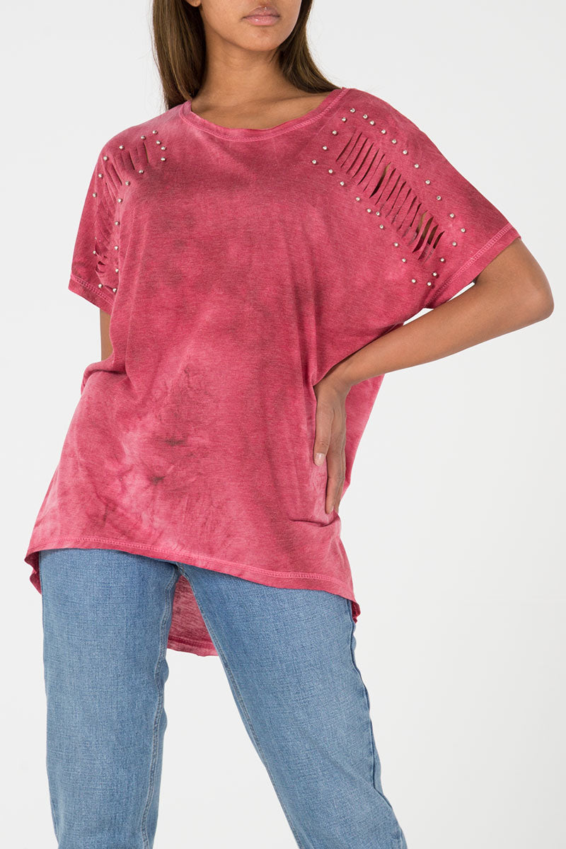 Tie Dye Beaded Oversized Top