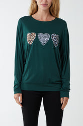 Multi Animal Heart Batwing Top