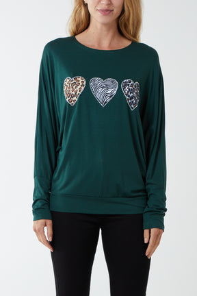 Multi Animal Heart Batwing Top