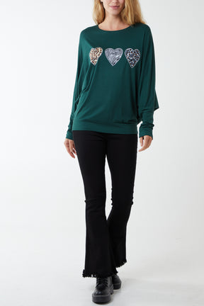 Multi Animal Heart Batwing Top