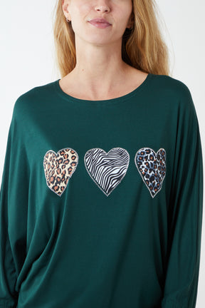 Multi Animal Heart Batwing Top