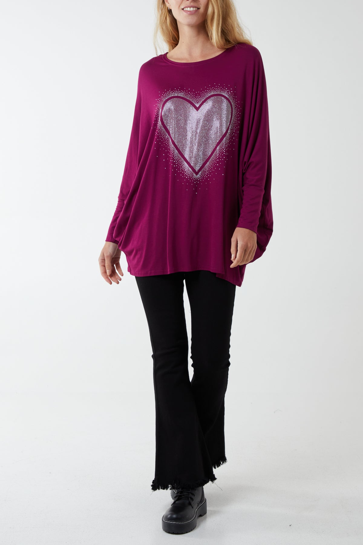 Diamante Heart Batwing Top