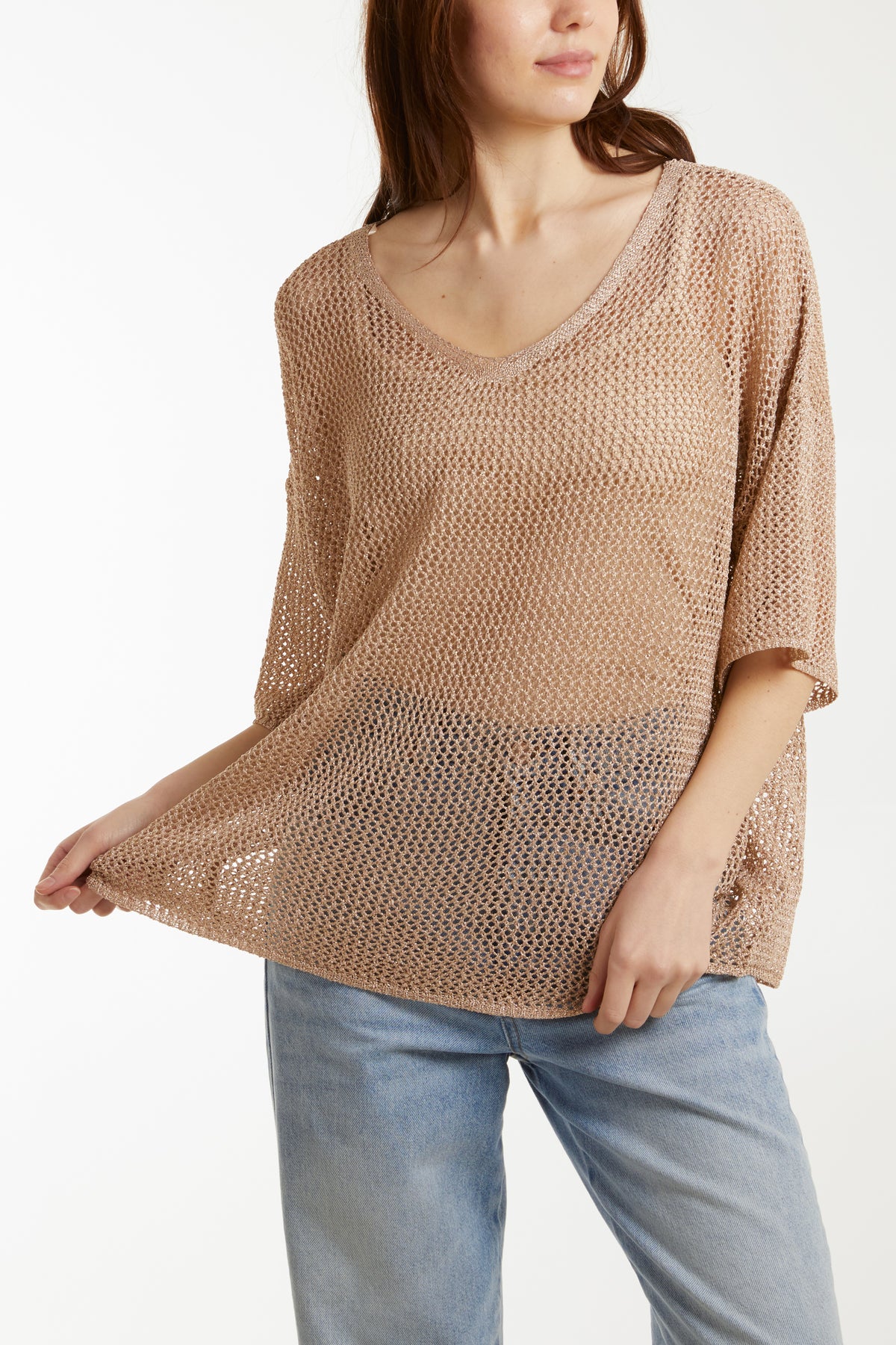 Metallic V-Neck Crochet Top