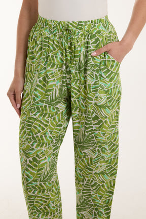 Tropical Leaf Print Capri Trousers