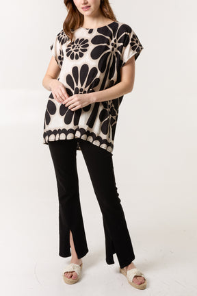 Floral Border Round Neck Top