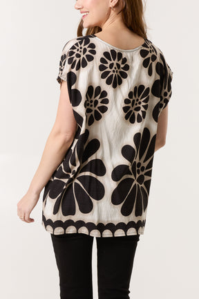Floral Border Round Neck Top