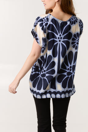 Floral Border Round Neck Top