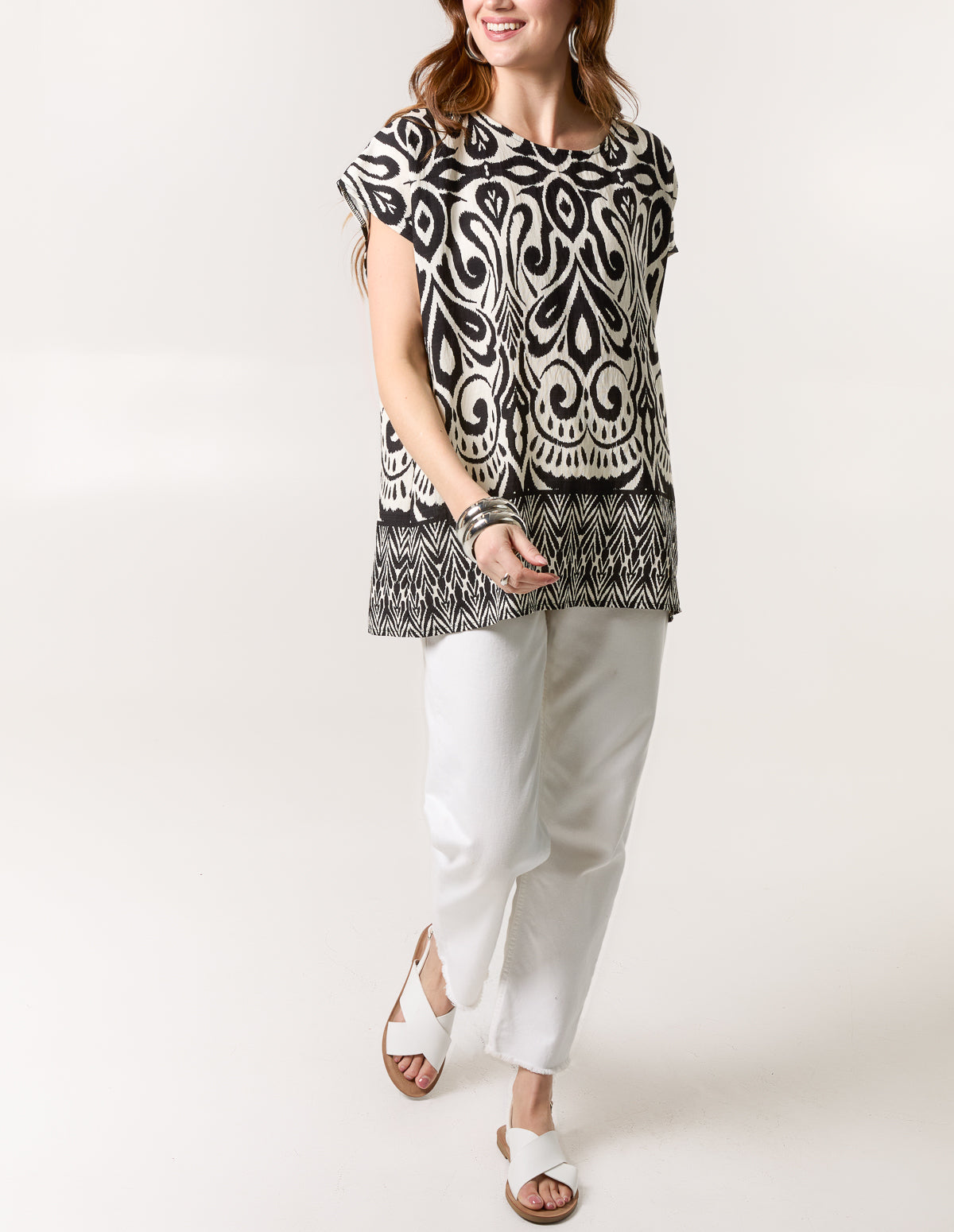 Ikat Print Round Neck Top