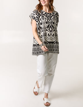 Ikat Print Round Neck Top