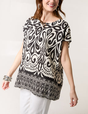Ikat Print Round Neck Top