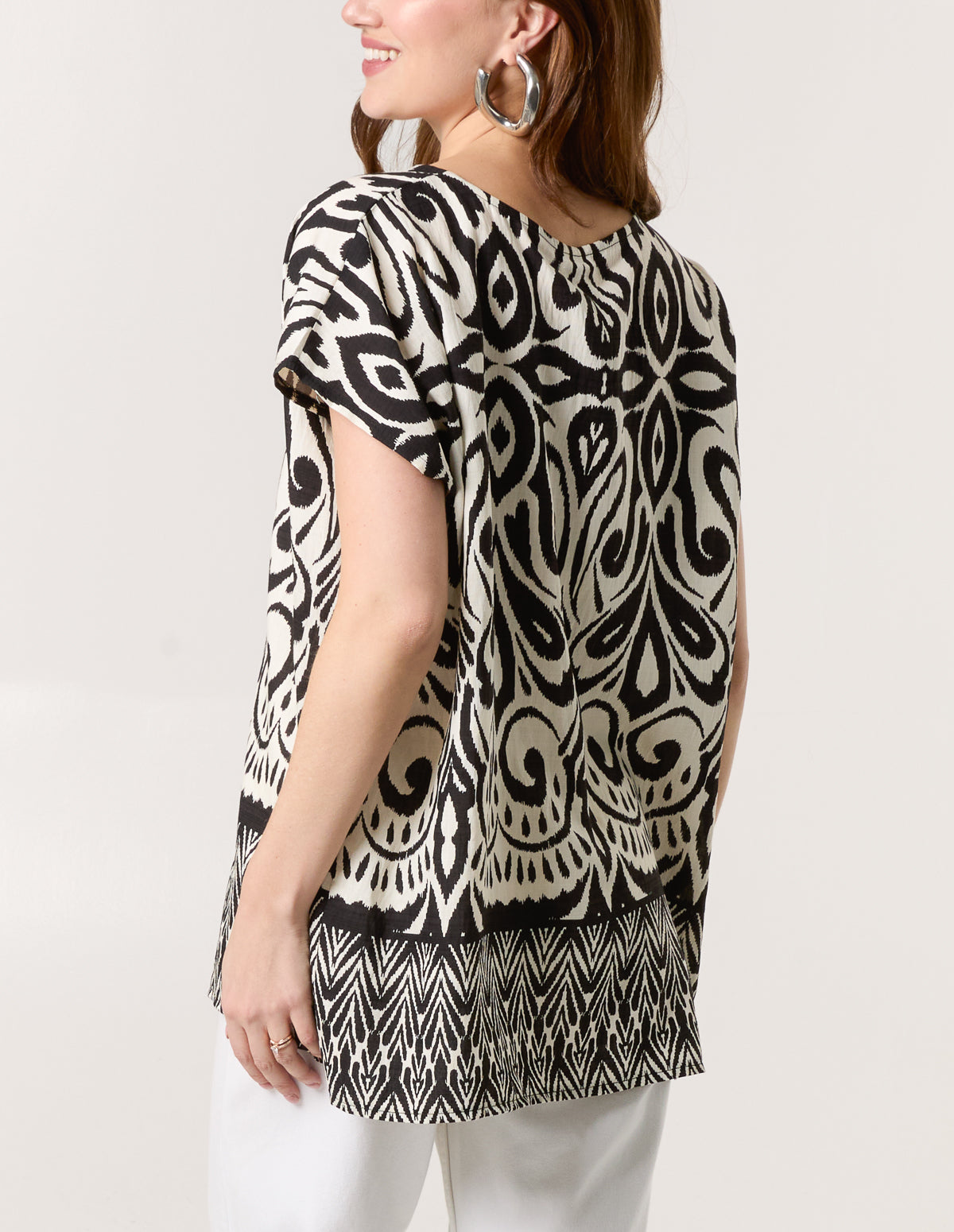Ikat Print Round Neck Top
