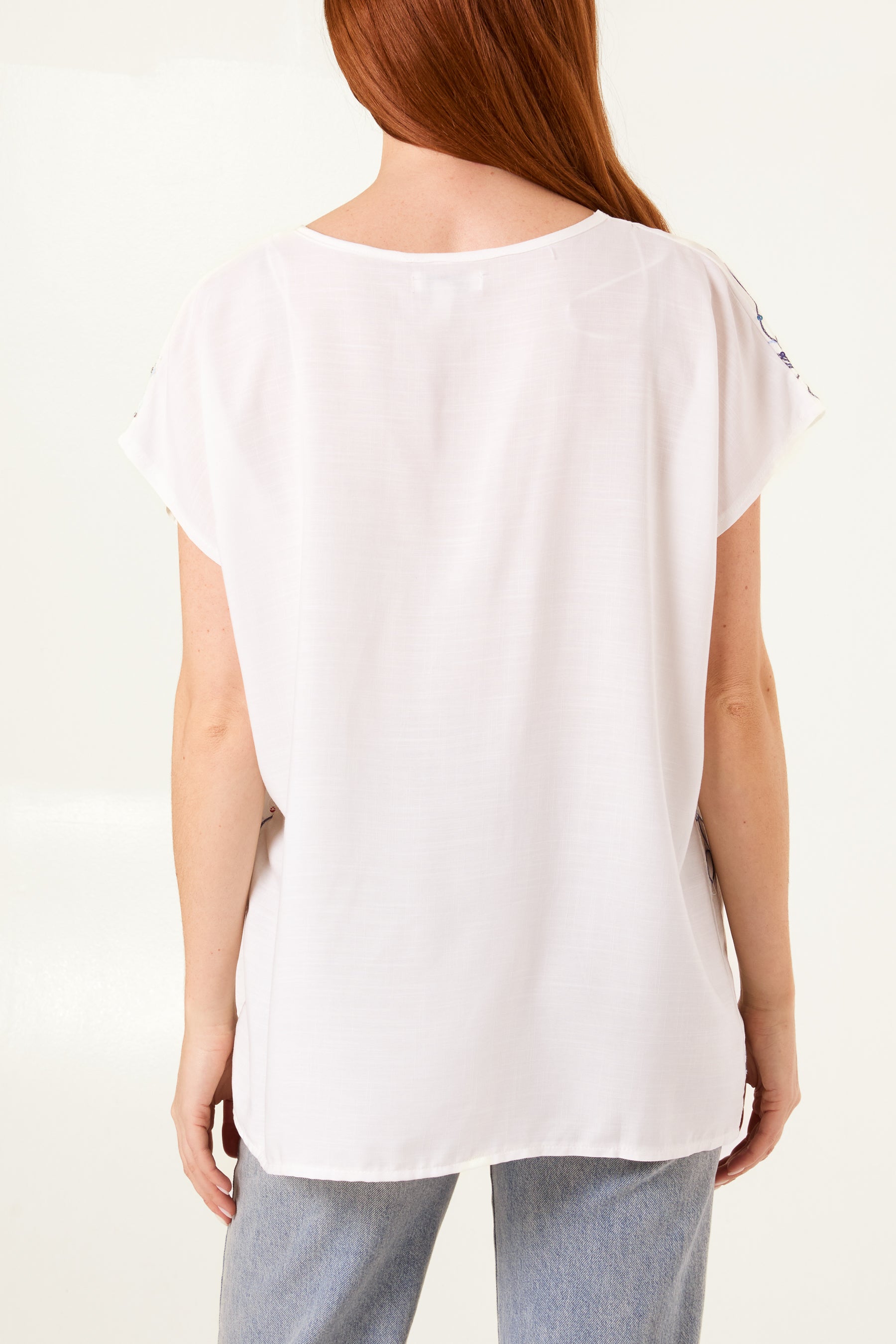 Sequin Embroidered Flower Round Neck Top