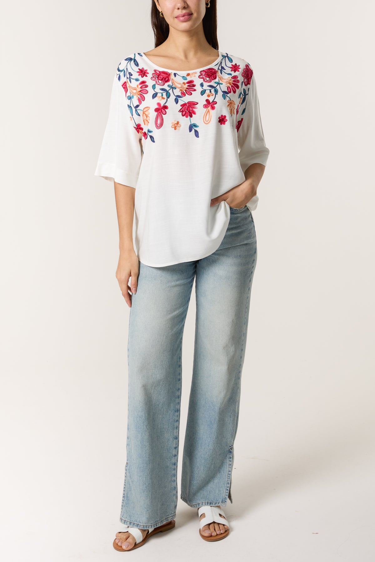 Floral Embroidery Relaxed Top