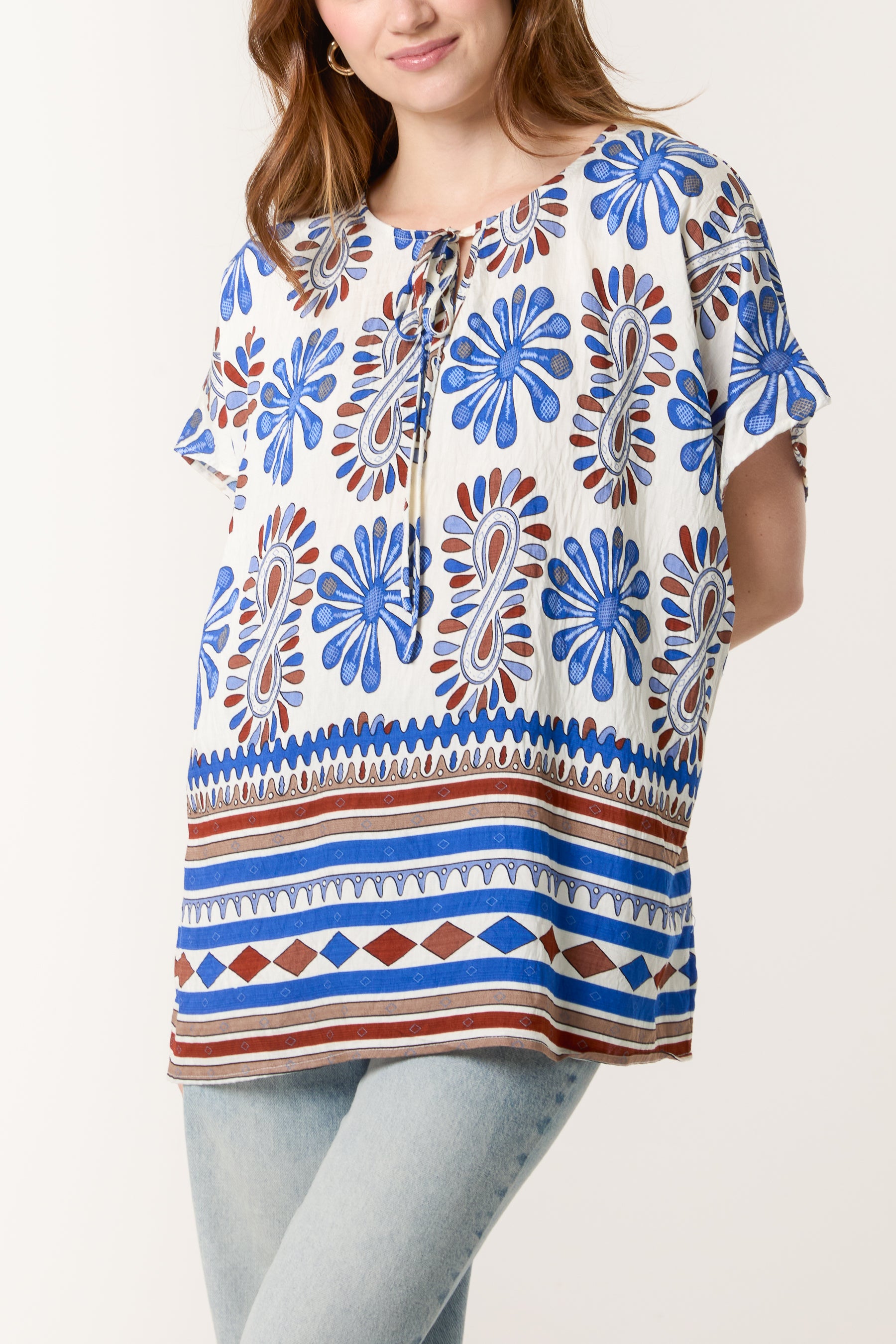 Floral Border Print Top